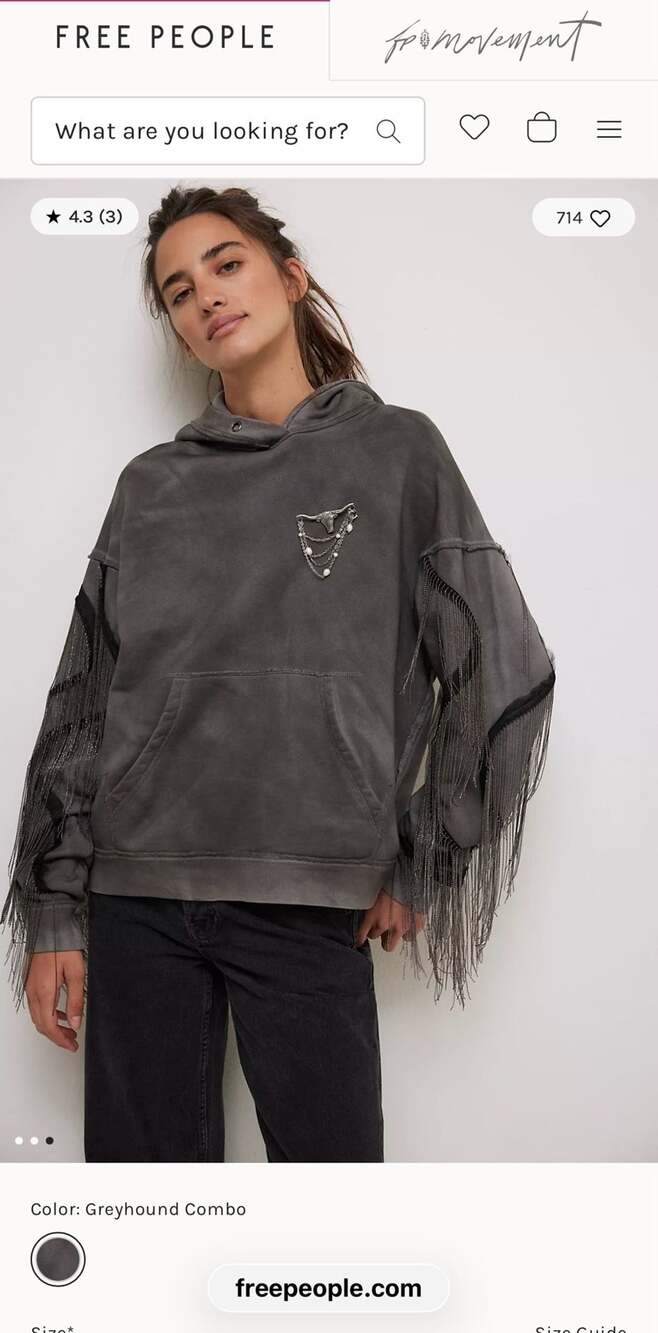 We The Free x Tricia Fix Hoodie Size M Gunmetal Gray Fringe Vintage Inspired